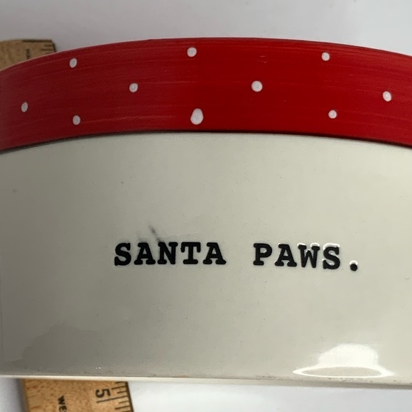 Rae Dunn “Santa Paws” Ceramic dog bowl size 5.75X2.75 EUC - Picture 7 of 8